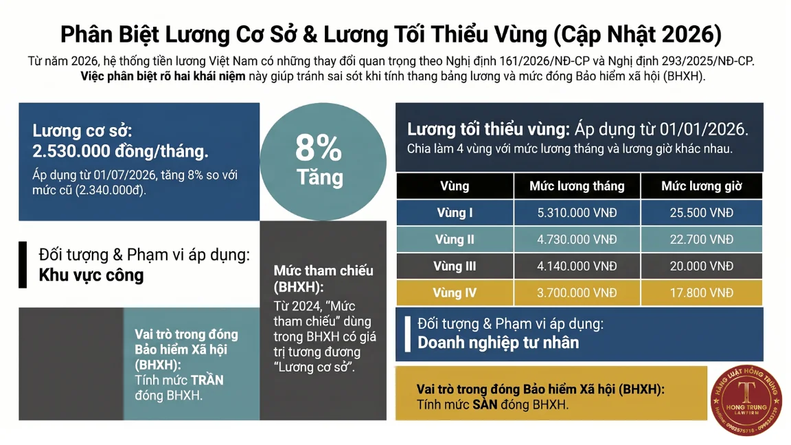Lương cơ sở mới nhất 2026 là bao nhiêu? Phân biệt Lương cơ sở và Lương tối thiểu vùng