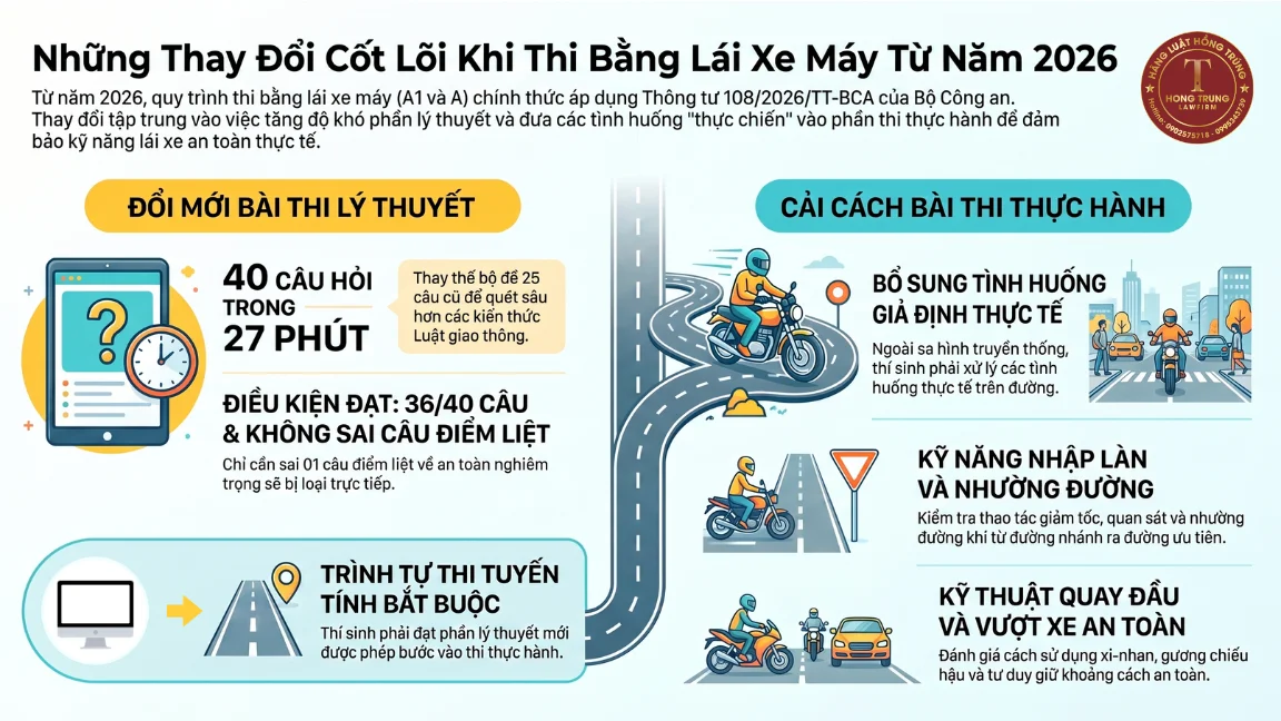 Thi bằng lái xe máy 2026: Tăng số câu hỏi lý thuyết và bổ sung tình huống thực tế